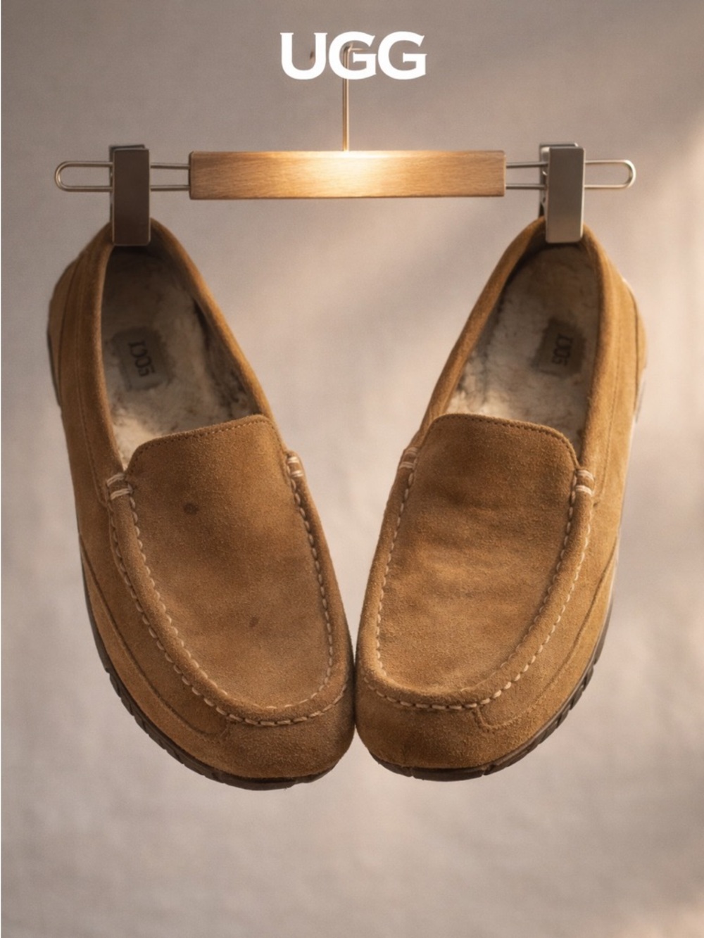 UGG Alder UGGpure Lined Tan Suede Moccasin Wool Slippers